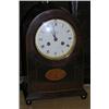 Image 1 : An Edwardian mahogany and inlaid dome top mantle clock, the enamel dial marked 'Examined by Clerke..