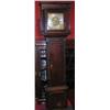 Image 1 : An 18th century oak cased longcase clock, the moulded cornice with blind fret worked frieze above a.