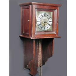 A mahogany thirty hour hooded wall clock, the 20.5cm square brass dial marked 'Robert Page in Wesei.