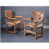 Image 1 : A set of eight oak dining chairs including two with arms, each with leather covered back and seat,..