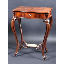 A 19th century mahogany work table, the moulded shaped rising top enclosing a fitted interior above.