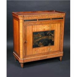 A 19th century continental satinwood pier cabinet, the variously inlaid shaped top with solid galle.