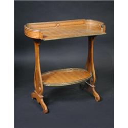 A 19th century satinwood side table, the parquetry inlaid shaped top with brass mounted solid galler