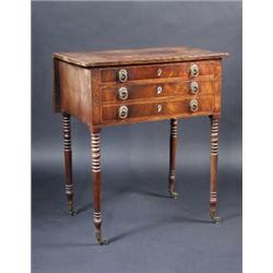 A Regency mahogany side table, the rectangular crossbanded and herringbone inlaid single flap top a.