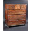 Image 1 : A 19th century padouk two-part campaign chest, the upper section fitted with one long and four shor.