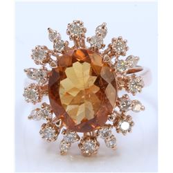 14K ROSE GOLD RING 5.97GRAM DIAMOND 0.69CT IMPERIAL TOPAZ 3.83CT