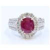 Image 1 : 14K WHITE GOLD RING 7.6GRAM DIAMOND 1.42CT RUBY CENTER OVAL 3.15CT