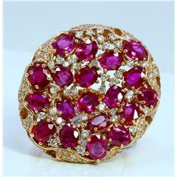 14K ROSE GOLD RING 11.12GRAM DIAMOND 0.81CT RUBY 7.10CT