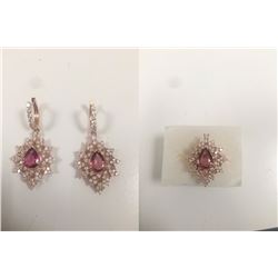 3 Piece Ring And Earing Set Natural pink Tourmaline 4.80 CT Ring, Diamond 3.75 CT 14k Rose gold:14 G