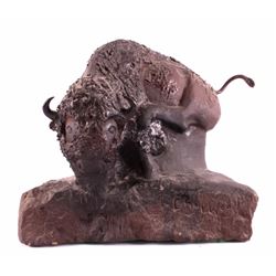Native American Carved Stone Buffalo Statue