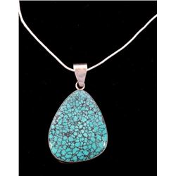 Navajo Large Turquoise Pendant Sterling Necklace