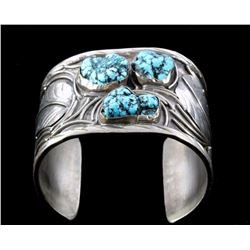 Navajo Turquoise Nugget & Sterling Bracelet Cuff