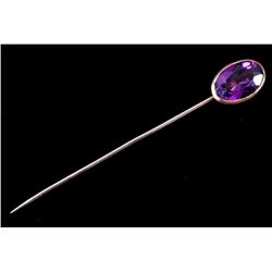 Antique European Amethyst & Gold Stick Pin