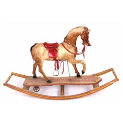 Antique Child's Rocking Horse with Real Hide