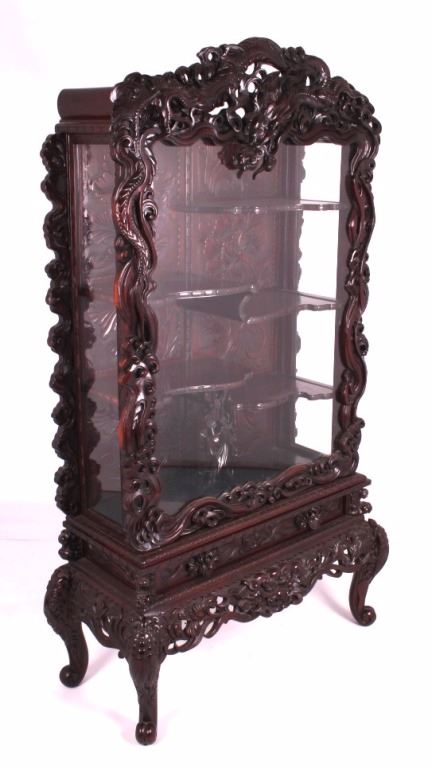 Antique Japanese Meiji Carved Curio Cabinet