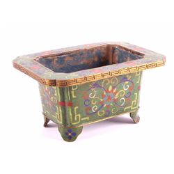 Antique Chinese Green Cloisonne Flower Pot