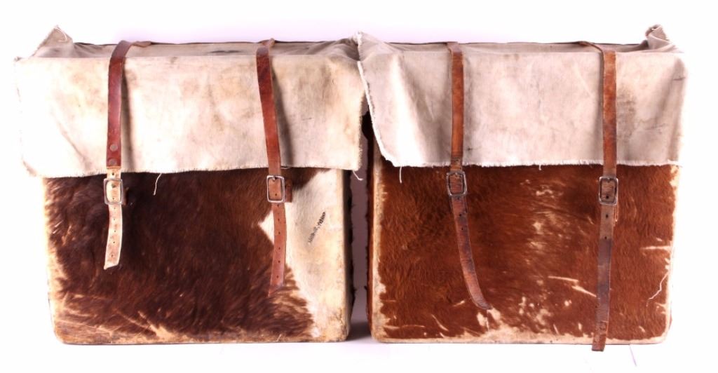 Antique Montana Cowhide Horse Packing Panniers