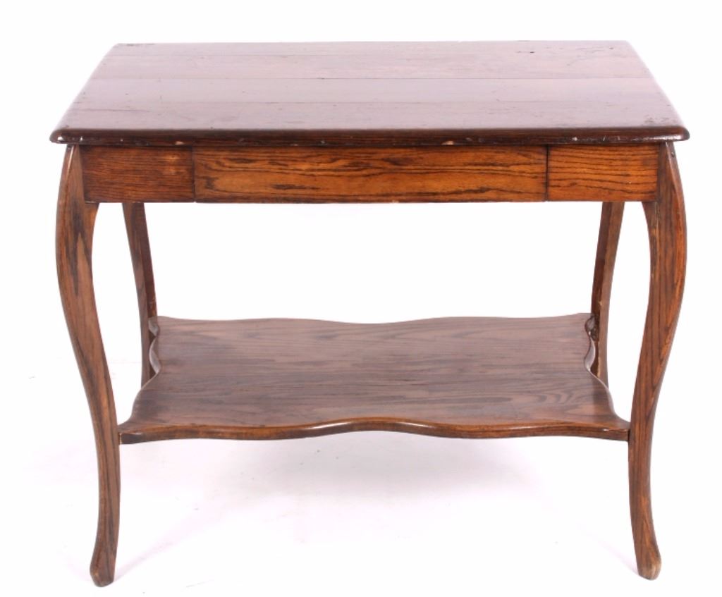 Antique Oak Library Table W/ Drawer