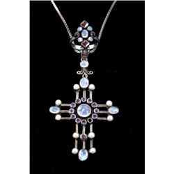 Sterling Amethyst Garnet & Moonstone Necklace Ring