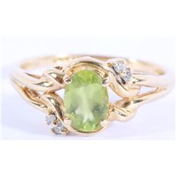 14K Gold Peridot & Diamond Ring