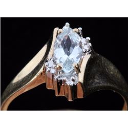 10K Gold Aquamarine & Diamond Ring