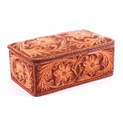 Montana Cowboy Tooled Leather Covered Box