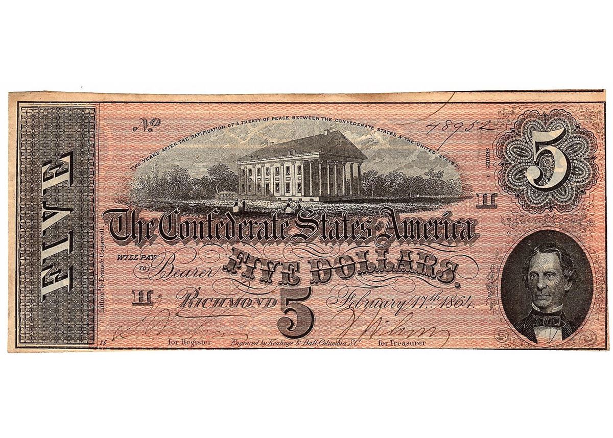 $5 1864 Richmond Virginia Confederate States of America Bank Note