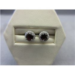 New - Sterling Silver, Garnet & Diamond Earrings