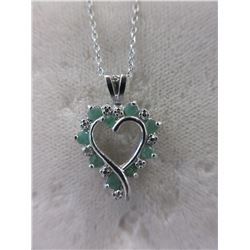 90 CTW Emerald  & Diamond Heart Necklace