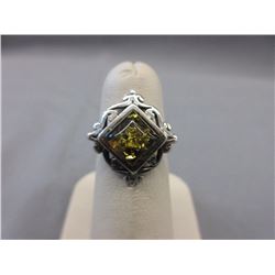 Green Baltic Amber Ring set in Sterling Silver