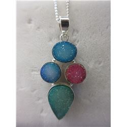 Sterling Silver Multi Druzy Gemstone Necklace