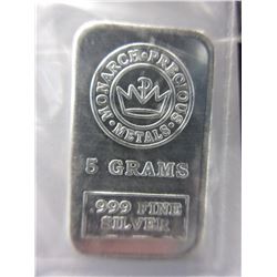 .999 Fine Silver "Monarch Metals Mint" - 5 Grams