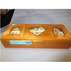 Estate wooden jewelry box & contents