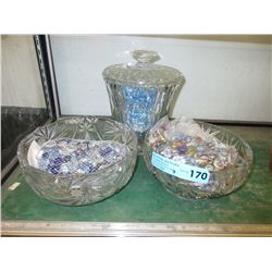 2 Crystal bowls & lidded candy dish