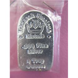 2 Troy Oz. "Tombstone Shape" .999 Silver Loaf Bar