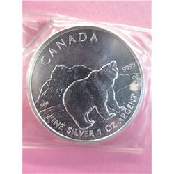 2011 Canada .9999 Silver "Grizzly" Motif Coin.