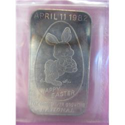1 Troy Oz. "Happy Easter 1982" Fine Silver Art Bar