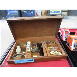 Man's jewelry box & contents - used