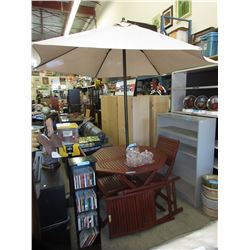 Wood patio table & chair with umbrella - used