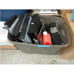 Tote of used electronics