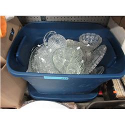 Tote of glass dishes & vases - used
