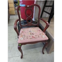 Vintage wood chair with petite point seat