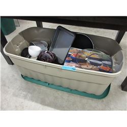 Tote of new & used cookware