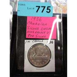 1936 Canadian Silver Dollar Coin