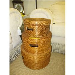 3 Lidded woven baskets