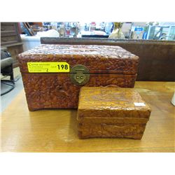 2 Hand carved boxes with pheasant design