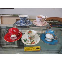 5 English china teacup & saucers