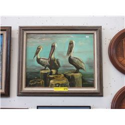 Vernet oil on canvas of Pelicans