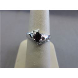 Sterling Silver Garnet & Diamond Dinner Ring