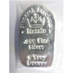 2 Troy Oz. Tombstone Shape .999 Silver Bar